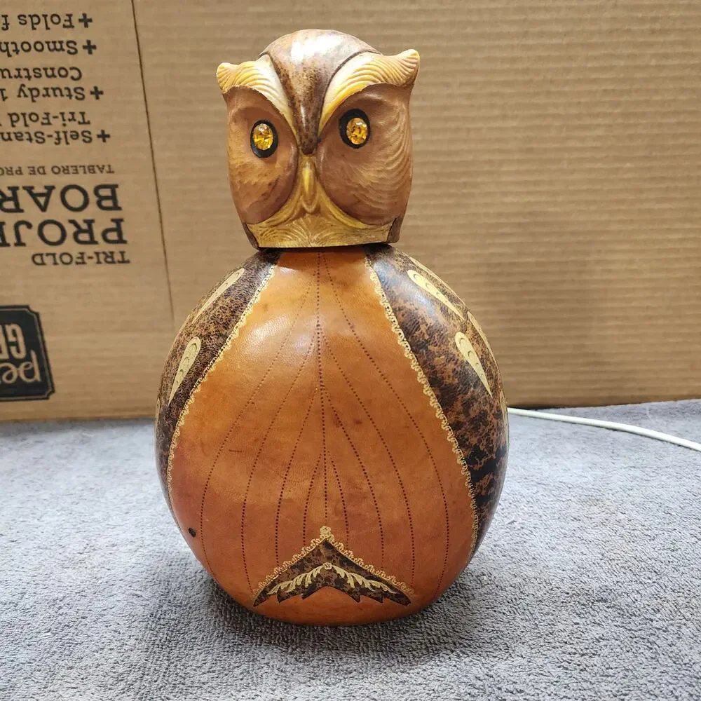 Leather wrapped owl decanter made in Italy O